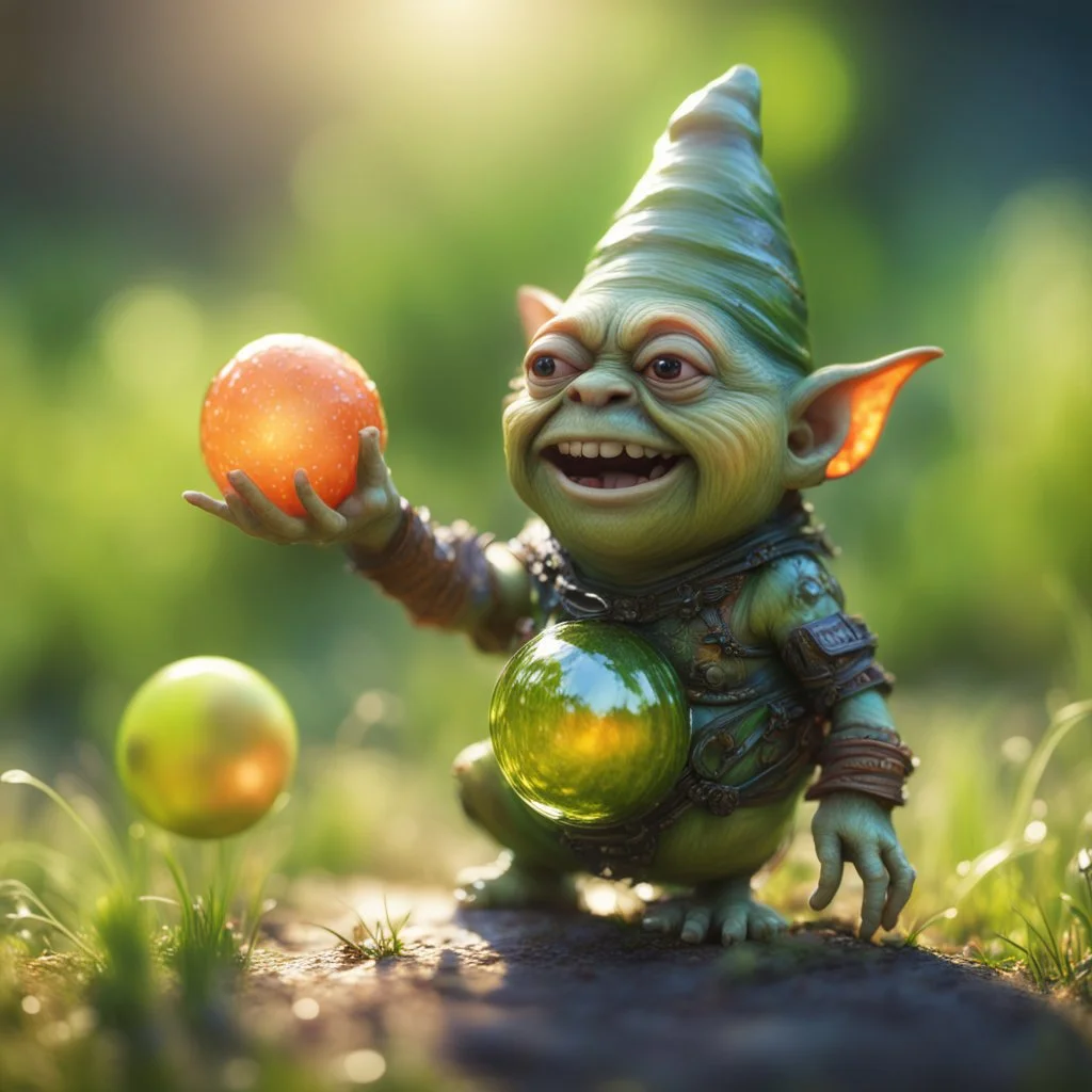 electric mummy pimple snail gremlin t-pose upper body of gnome goblin orc made from tinted murano glass in long grass inspecting a melon ,bokeh like f/0.8, tilt-shift lens 8k, high detail, smooth render, down-light, unreal engine,bokeh like f/0.8, tilt-shift lens 8k, high detail, smooth render, down-light, unreal engine