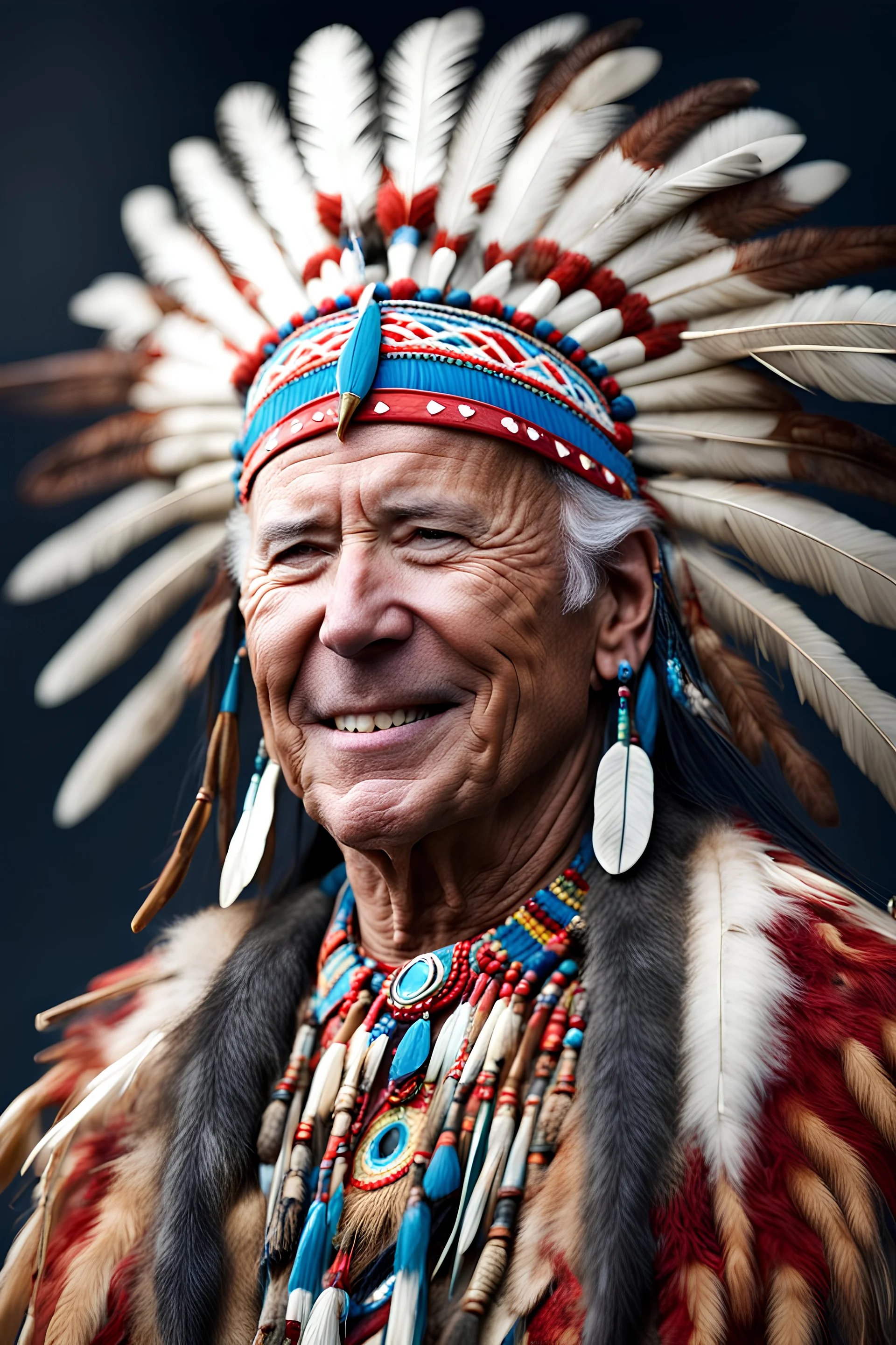 hyperrealistic photo of JOE BIDEN as a native american chief