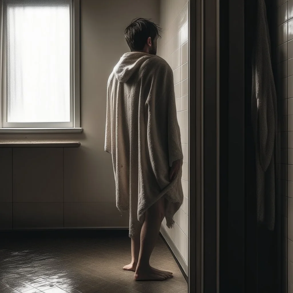 person, just after shower, whole body