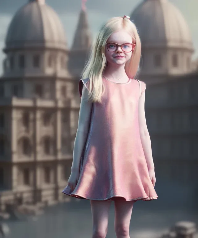 Elle fanning toddler, full body, city background