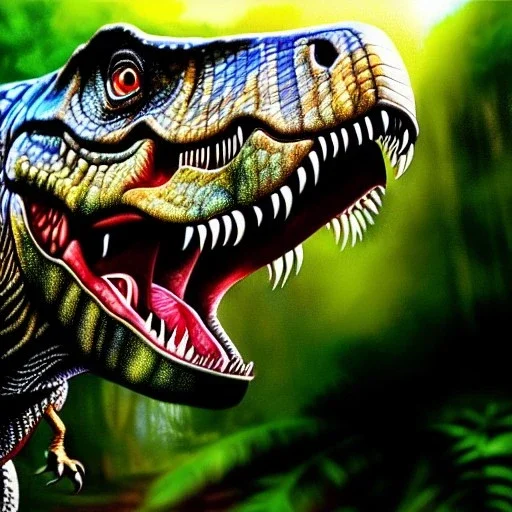 ultra detailed fullbody portrait of JURASSIC PARK T-REX , extremely detailed digital painting, intrincate,intense stare, extremely detailed face,crystal clear Big Glowing eyes, mystical colors , perfectly centered image, perfect composition, rim light,extremely sharp detail, finely tuned detail, beautiful lighting, 8k, stunning scene, raytracing, anatomically correct, in the style of robert e howard and pablo oliveira and Ken Kelley and Ohrai Noriyoshi and Simon Bisley