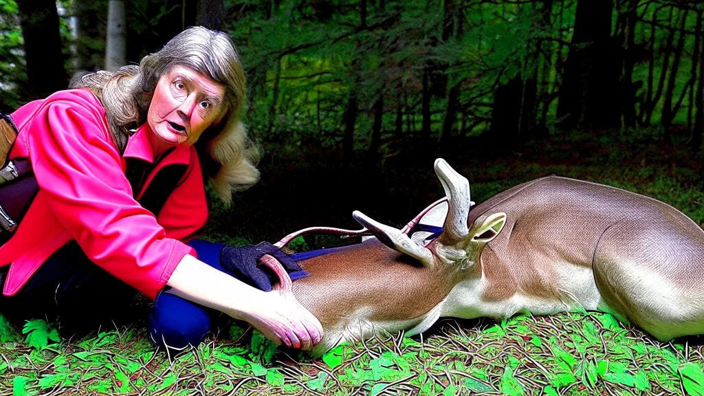 lady givig CPR on deer