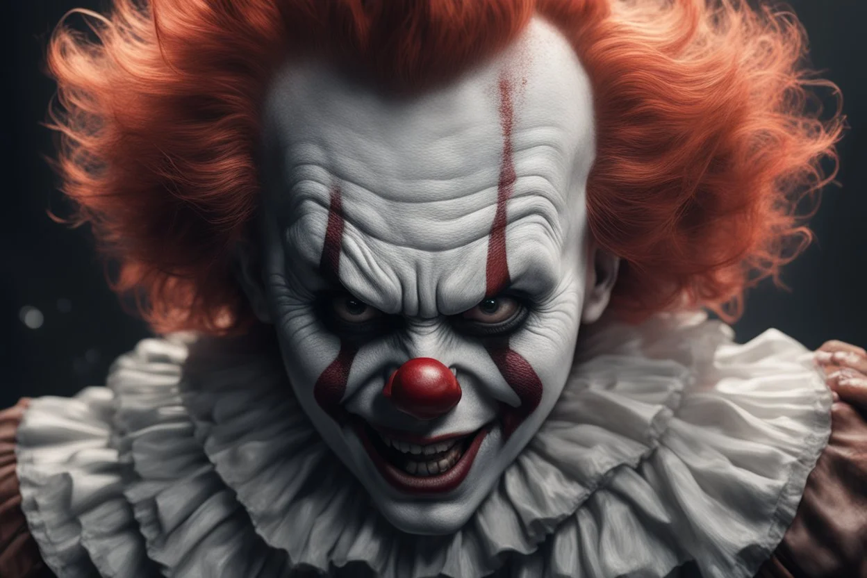 Imagine/ pennywise, accurate, ultra realism, intricate detail, photo realism, portrait, upscale maximum, 8k resolution,,Hyper-detailed ,8k, by xanuth