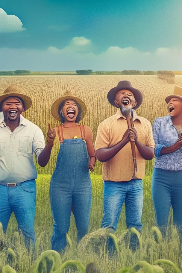 a diverse group of farmers singing in the farming field