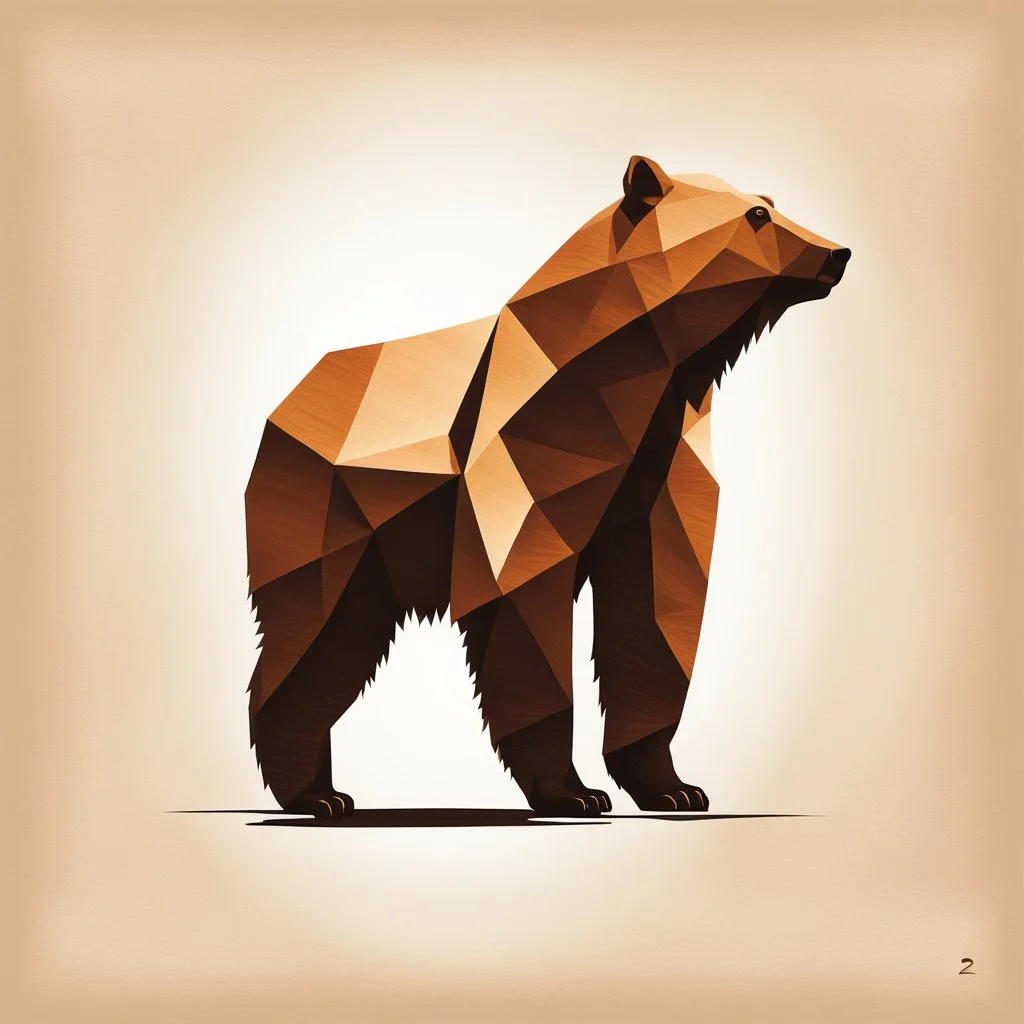 silhouette of a brown bear, letterpress style 2d lowpoly lookalike, minimalistic high contrast pencil art