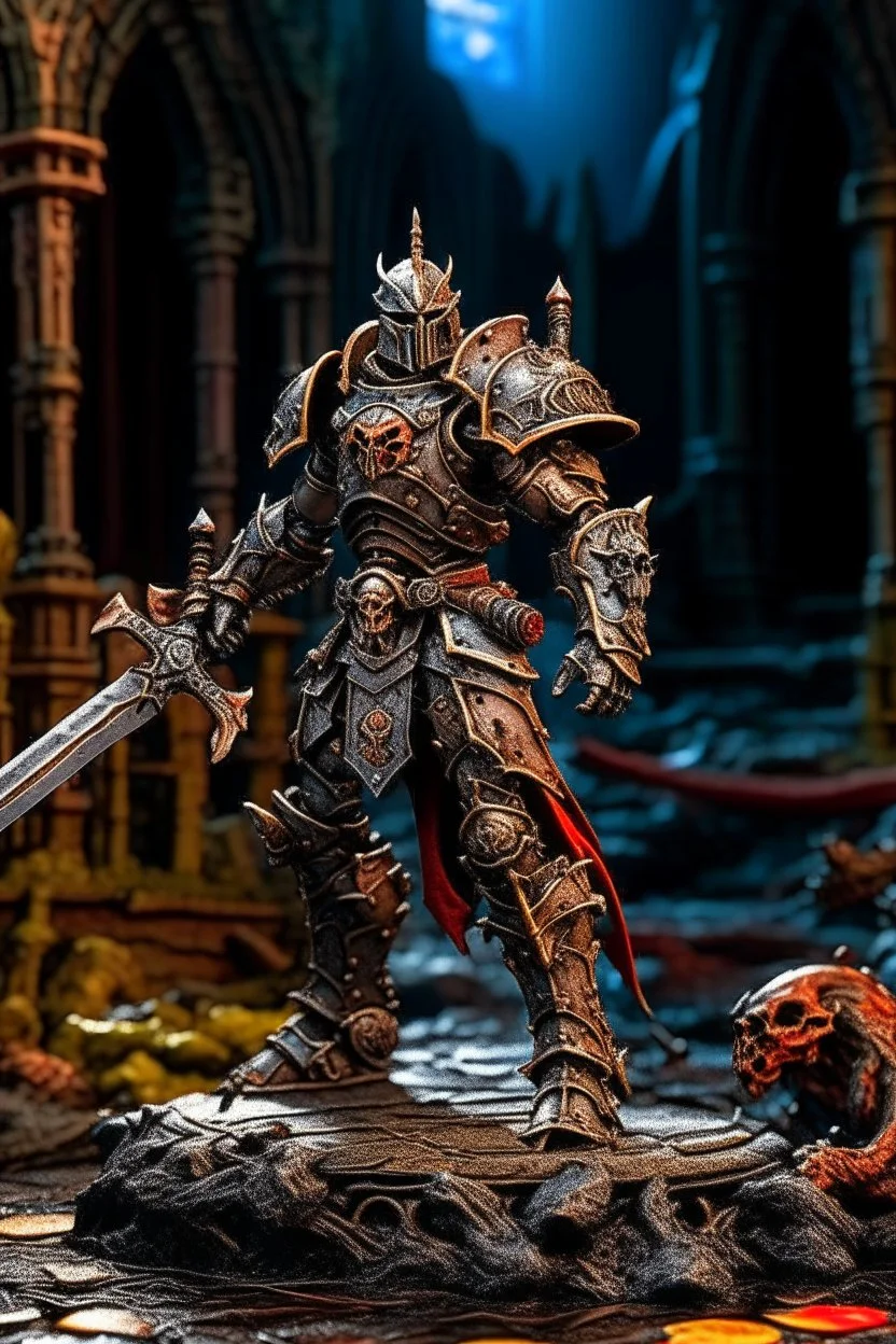 metal maden male chaos warrior of khorne in armor is holding a great sword in a ruined post-apocalyptic city, sci-fi, fantasy, horror, skulls on the ground, blood, Tornado, Roman, Empty chairs,Tangled roots,Key, Warped,Mangled,Ethereal, (Isolation:1.1), (Glaze:1.1), (Reflected light:1.2), Glass, Polygon, ultra detailed, intricate, oil on canvas, dry brush, (surrealism:1.1), (disturbing:1.1), trending on artstation, sharp focus, studio photo, intricate details, highly detailed, by greg rutkowski,