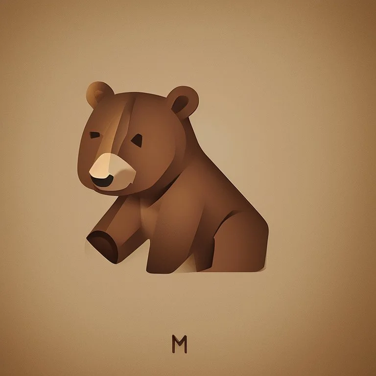 combine capital letter M textured log with shape of a bear, graphic style, minimalistic,clean