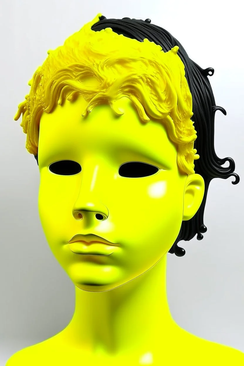 Yellow rubber face with rubber effect in all face with black sponge rubber effect hair