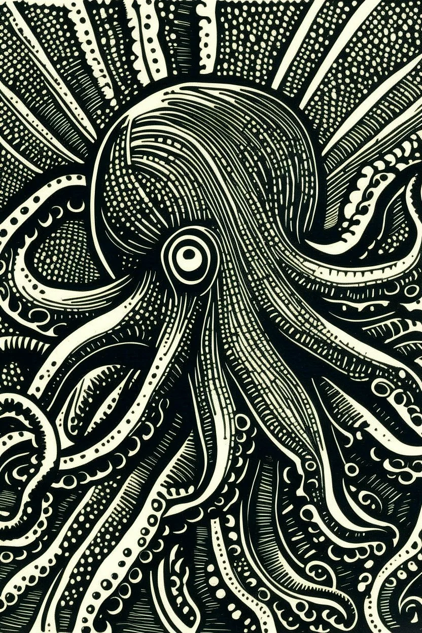 Linocut octopus