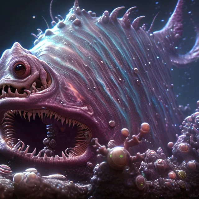 fluid ink angler fish creature, unreal engine 5, 8k resolution, photorealistic, ultra detailed