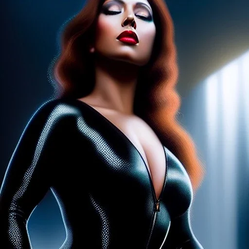 Ultra detailed fullbody Portrait in oil on canvas of beautiful fit Black Widow,wearing minimal skintight latex suit, extremely detailed digital painting, extremely detailed face,crystal clear Big Glowing eyes, mystical colors ,perfectly centered image, perfect composition, rim light, beautiful lighting, 8k, stunning scene, raytracing, anatomically correct, in the style of robert e howard and Ken Kelley and Ohrai Noriyoshi and Simon Bisley and tomzj1