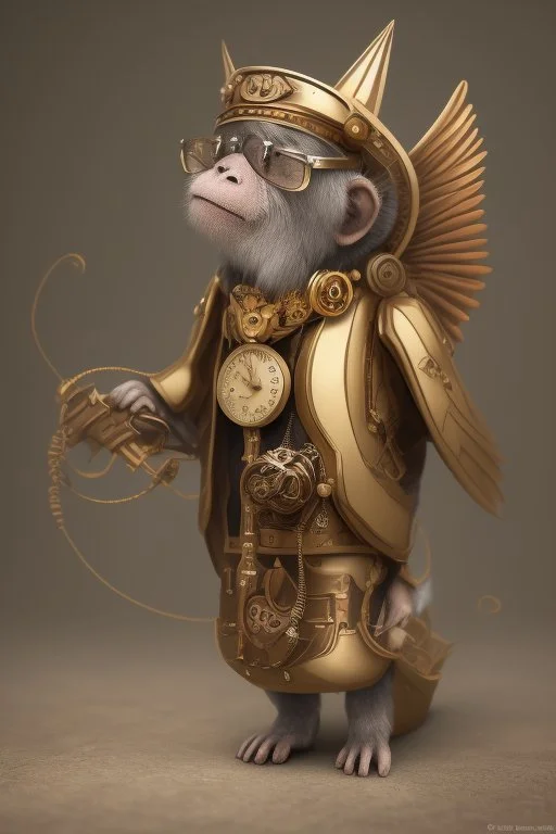 cute steampunk mechanical monkey with wings