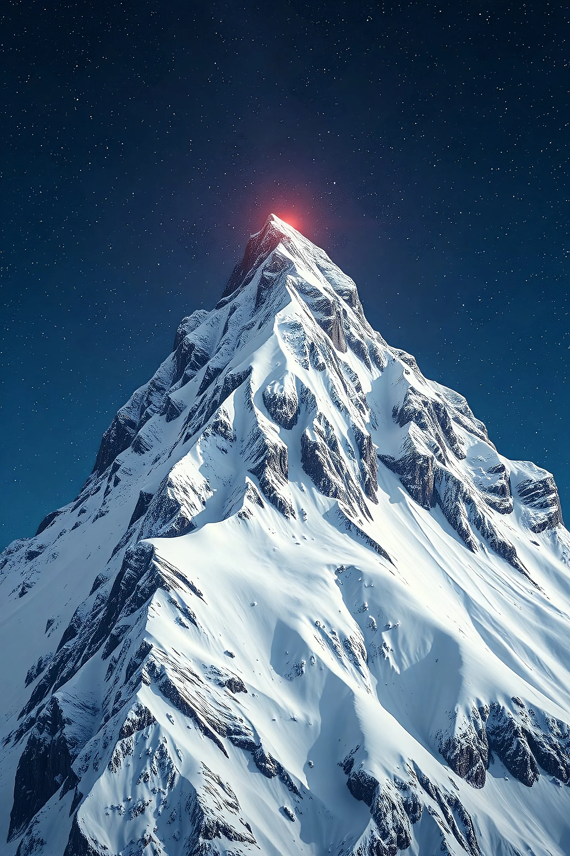 a snowy mountain with a sky full of stars, highly detailed digital artwork, climber, torchlit, ivan shiskin, purity, realms, photorealistic!!!!!, by Wang Yi, photo realistic symmetrical, tall mountain, pinterest, by Don Arday, today\'s featured photograph 4k, by Walt Reed, kinkade