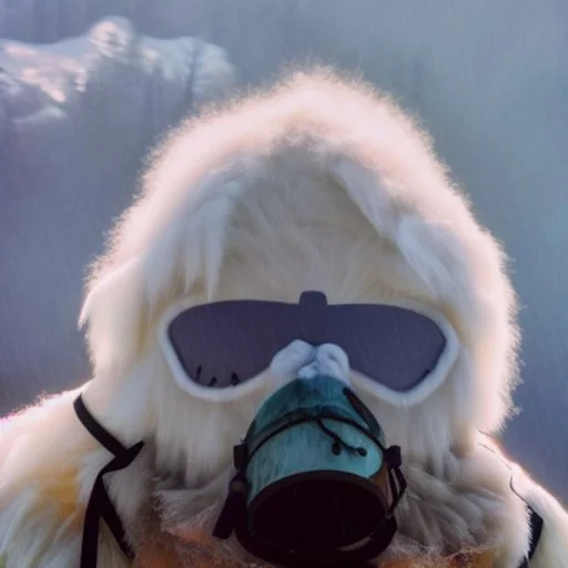 subject = (Yeti in a mask) background = (wildfires, mountains, fires, smoke, disaster)