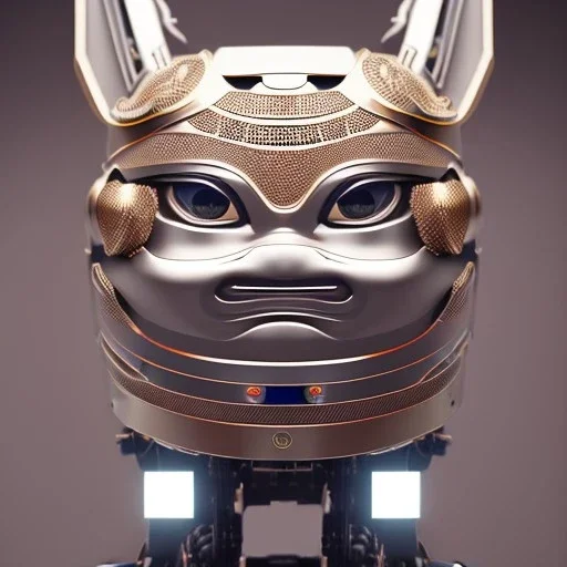 beautiful smooth realistic Japanese oni robot, run on dark cosmos background, cat еye, extremely sharp detail, finely tuned detail, ultra high definition, 8 k, unreal engine 5, ultra sharp focus, accurate sword wings, positive smile, lot of details, fit within portrait, Ambiance dramatique