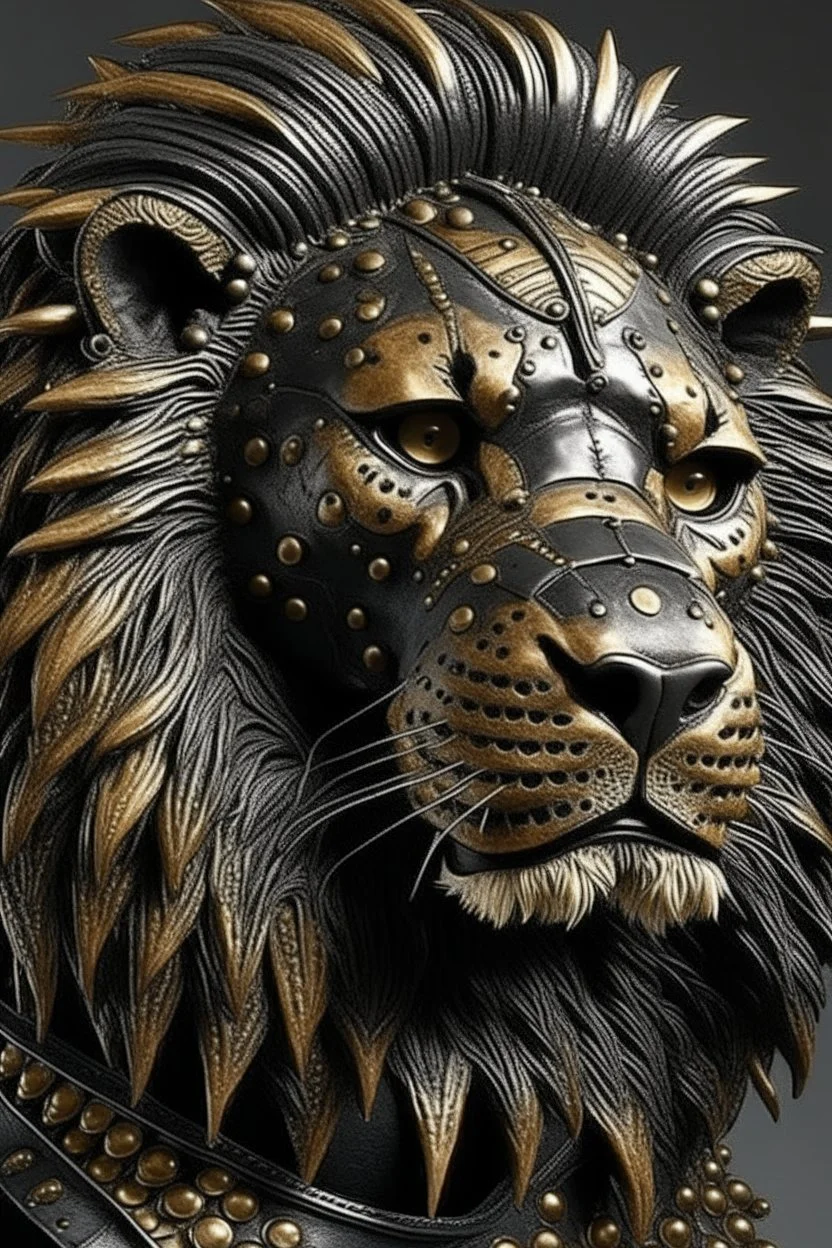 Dark lion wearing studded leather