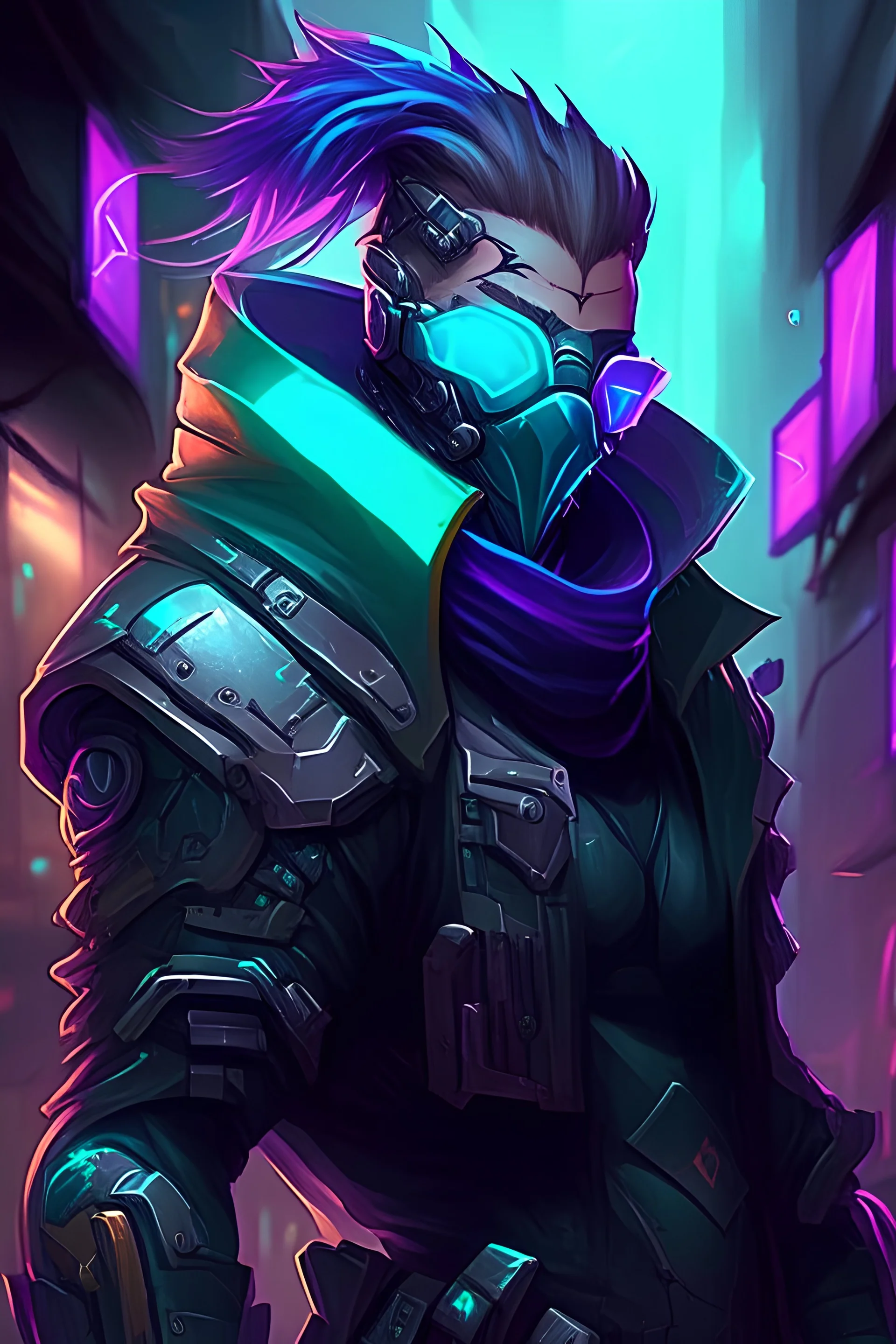 Shen from league of legends in cyberpunk style