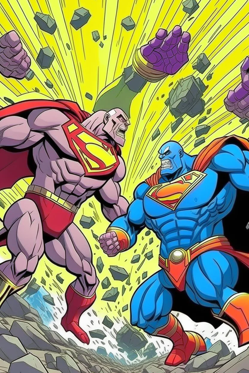 Supermann fighting thanos while they Are falling animated