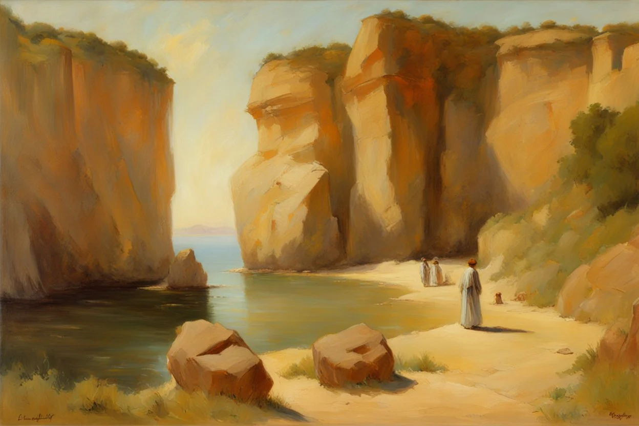 sunny day, rocks, cliffs, sci-fi, friedrich eckenfelder and henry luyten impressionism paintings