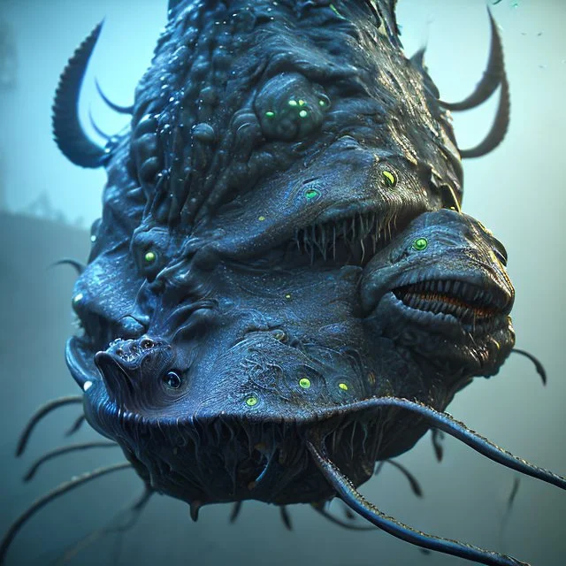 fluid ink angler fish creature, unreal engine 5, 8k resolution, photorealistic, ultra detailed