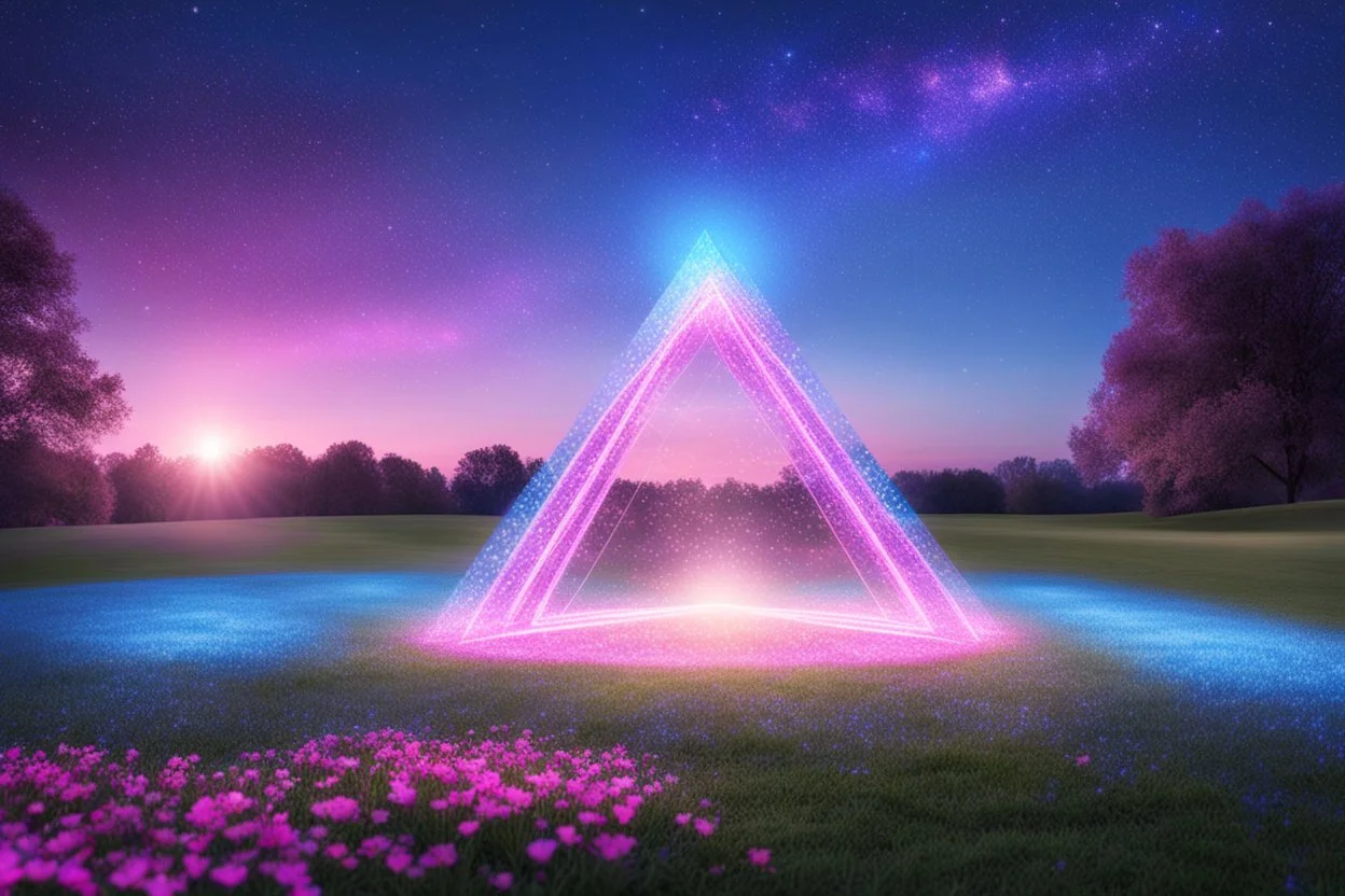 magic brightness triangle structure of light and bluebeam in a magic blue and pink lawn in a fairy cosmo, with lightness sky