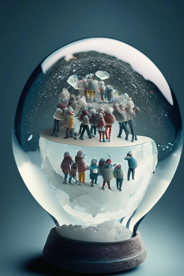 tiny people stuck in a crystal globe