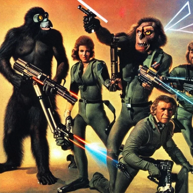 photo, apes, laser guns