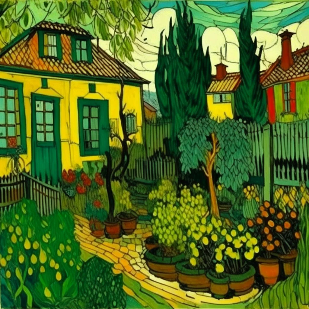 A garden in a small green town painted by Vincent van Gogh