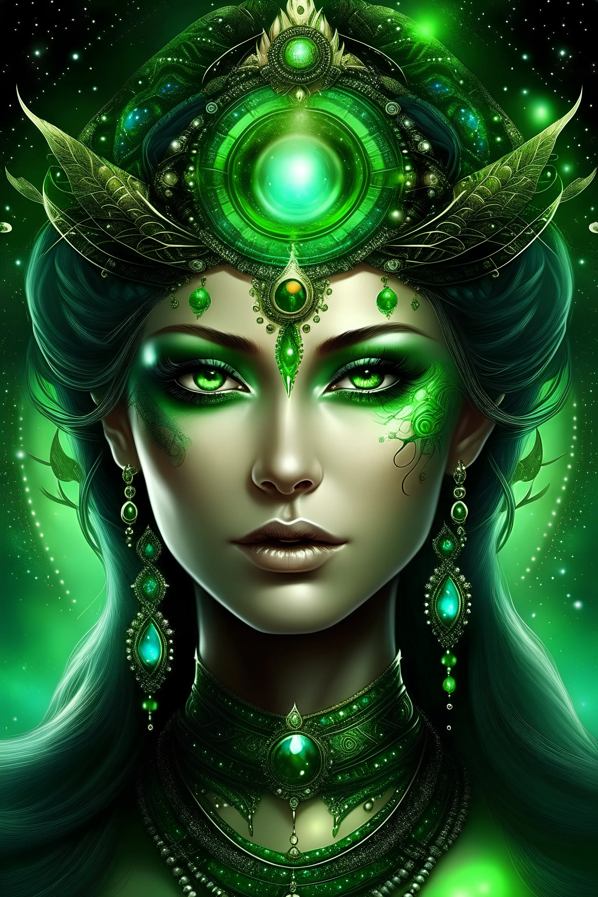 Galactic beautiful woman green eyed empress