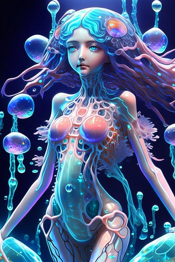 high quality, highly detailed, 8K Ultra HD, Girl made of water, water in the shape of an Girl, Same quality as images using Leonardo.Ai's Alchemy Dynamic, Quality images using Alchemy Dynamic, luminism, 3d render, octane render, Isometric, awesome full color,.bones. A jellyfish Cosmic robot .Fantasy, perfect anatomy, fantasy, vibrant digital art professional award winning masterpiece, oil on canvas Atmospheric extremely detailed Josephine Wall