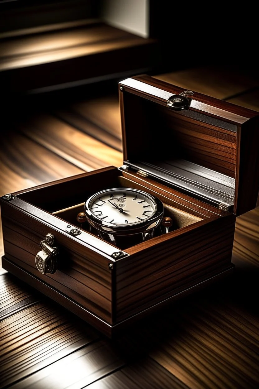 Generate an image of a Key Bey Berk watch box that exudes classic elegance. Emphasize the rich, dark wood finish with a glossy sheen. Ensure the box is well-lit to showcase the details of the wood grain.