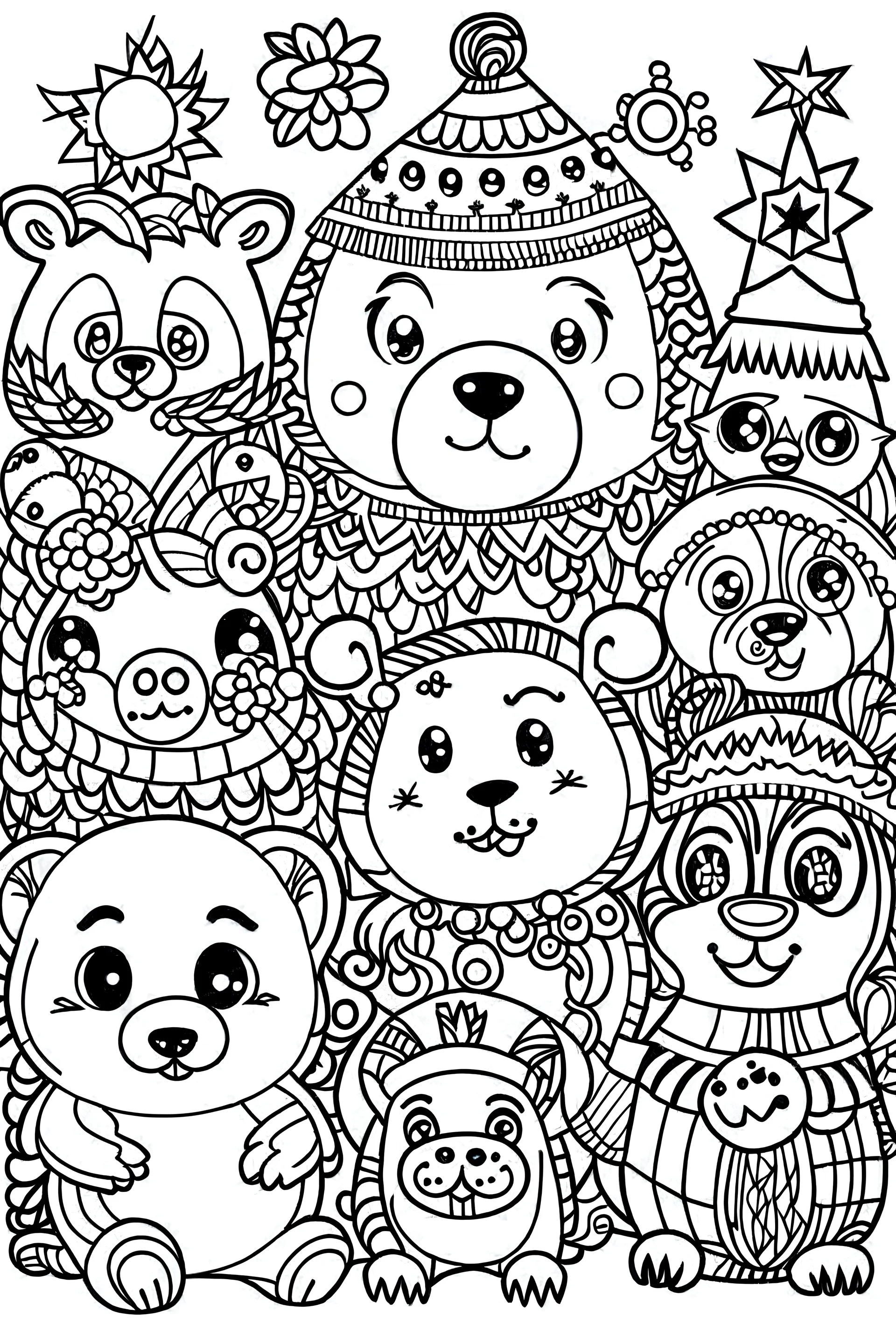 Illustrate easy animal Christmas coloring pages for kids and teens