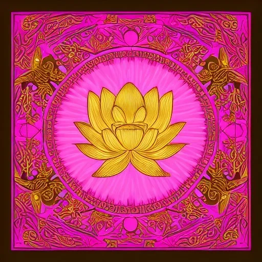 pink lotus, Oriental hand drawn lotus with Chinese background. Abstract art template with gold element