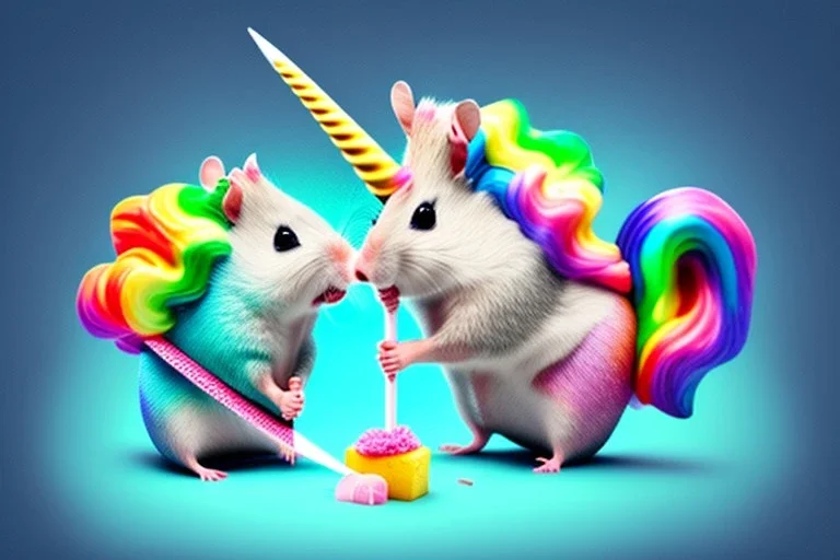 A crazy hamster is stabbing a unicorn.