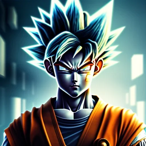 Son-goku in a cyberpunk setting, cyber punk, close-up face, extreme details, realistic, unreal engine