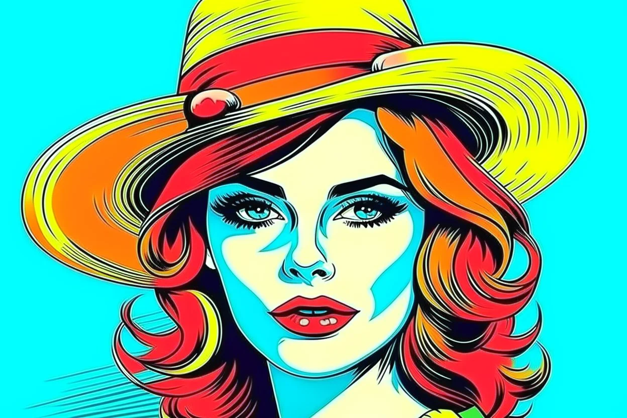 beautiful woman in hat in pop art style