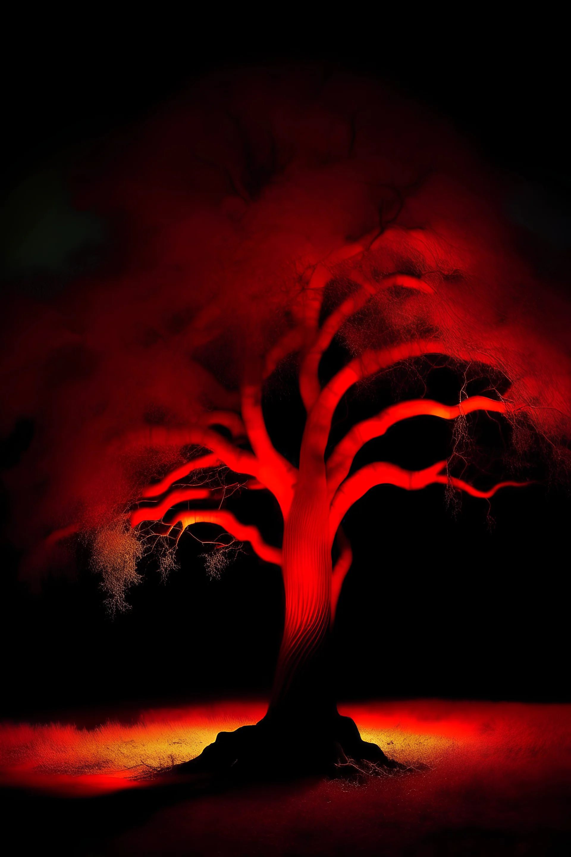 oak tree dark with red glow behind it