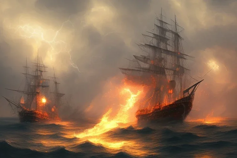 old ship fire lightning