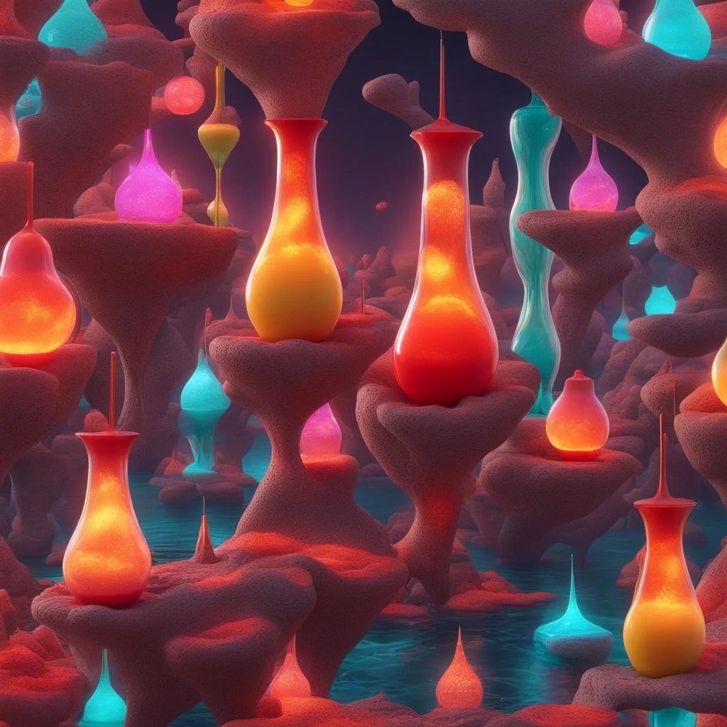 surreal intricate fantasy world inside lava lamp, by Susann Houndsville, vibrant colors, 8k resolution unreal engine 5, hyperrealism.