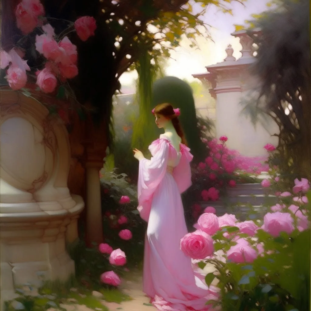 A pink dream realm with magical runes painted by John Singer Sargent