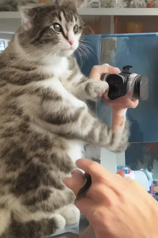 painting cat taking a picture with a camera