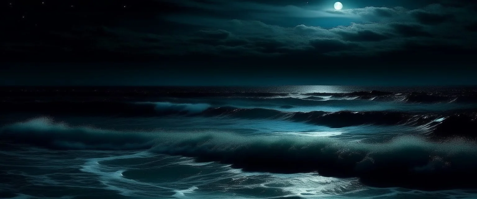 romantic ocean view, dark night