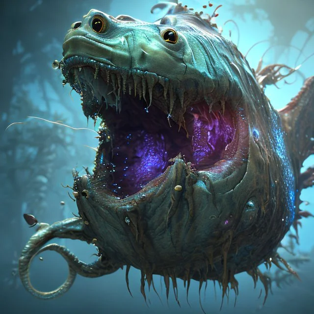 fluid ink angler fish creature, unreal engine 5, 8k resolution, photorealistic, ultra detailed