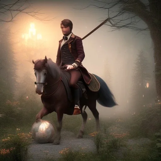 Full body, 3d render, Harry Potter 1800's men style, 1800's hair style, 1800's men clothes style, riding horse, hyper realistic, octane render, unreal engine 5, 8k, palace background, uhd