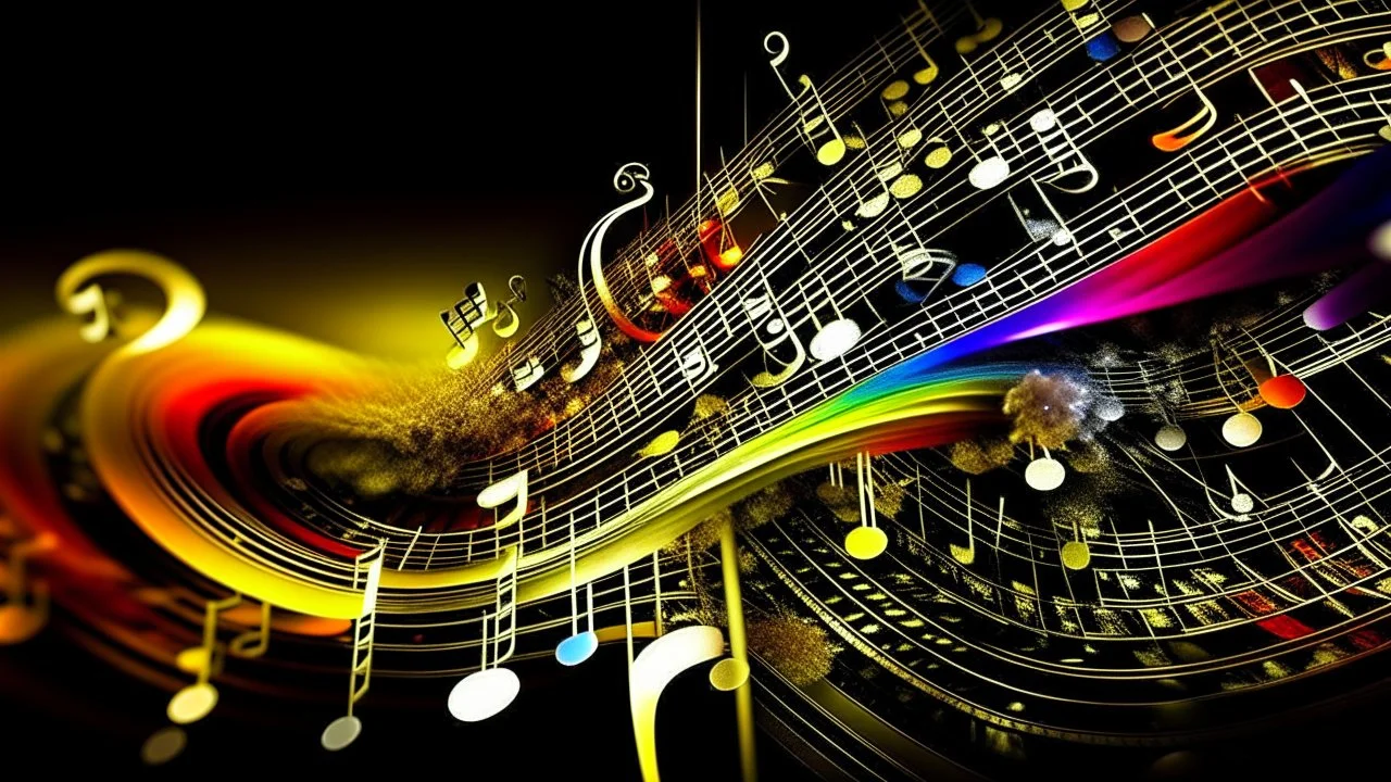 music is beauty, music of the spheres, music notation, treble clef symbol, orchestral instruments, sound waves, balanced beautiful composition, exciting, engaging, attractive detailed colour photograph