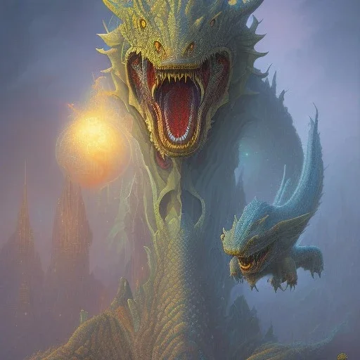 dragon kaiju, dnd fantasy by gerald brom thomas kinkade