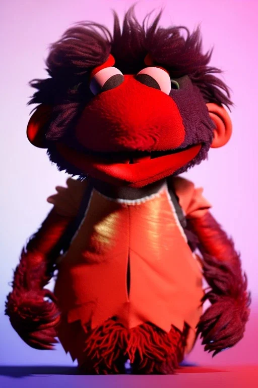 Waist up muppet Portrait, Nicolás maduro muppet doll, mustache, photo studio, red background, unreal engine 5, concept art, art station, ray tracing, lumen lighting, ultra detail, volumetric lighting, 3d.