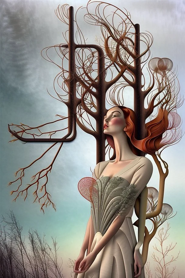 Streamline moderne woman windblown hair trees leaves carel weight Oxana dobrovolska catrin welz-stein andrea kowch andrea kurti art deco