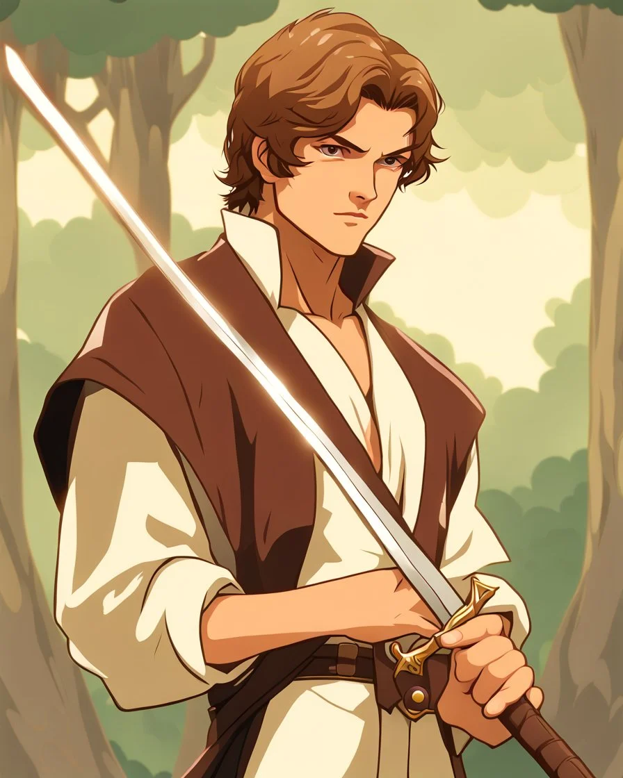 young noble swordman short brown hair