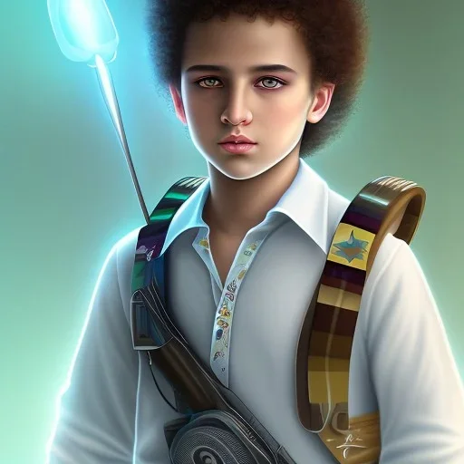 beautiful 12 year old arabic boy with curly hair and light blue eyes